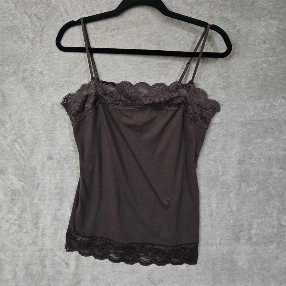 Y2K Cami Tank‎ Top Women Large Forest Fairy Brown Lace Layering Boho Feminine
